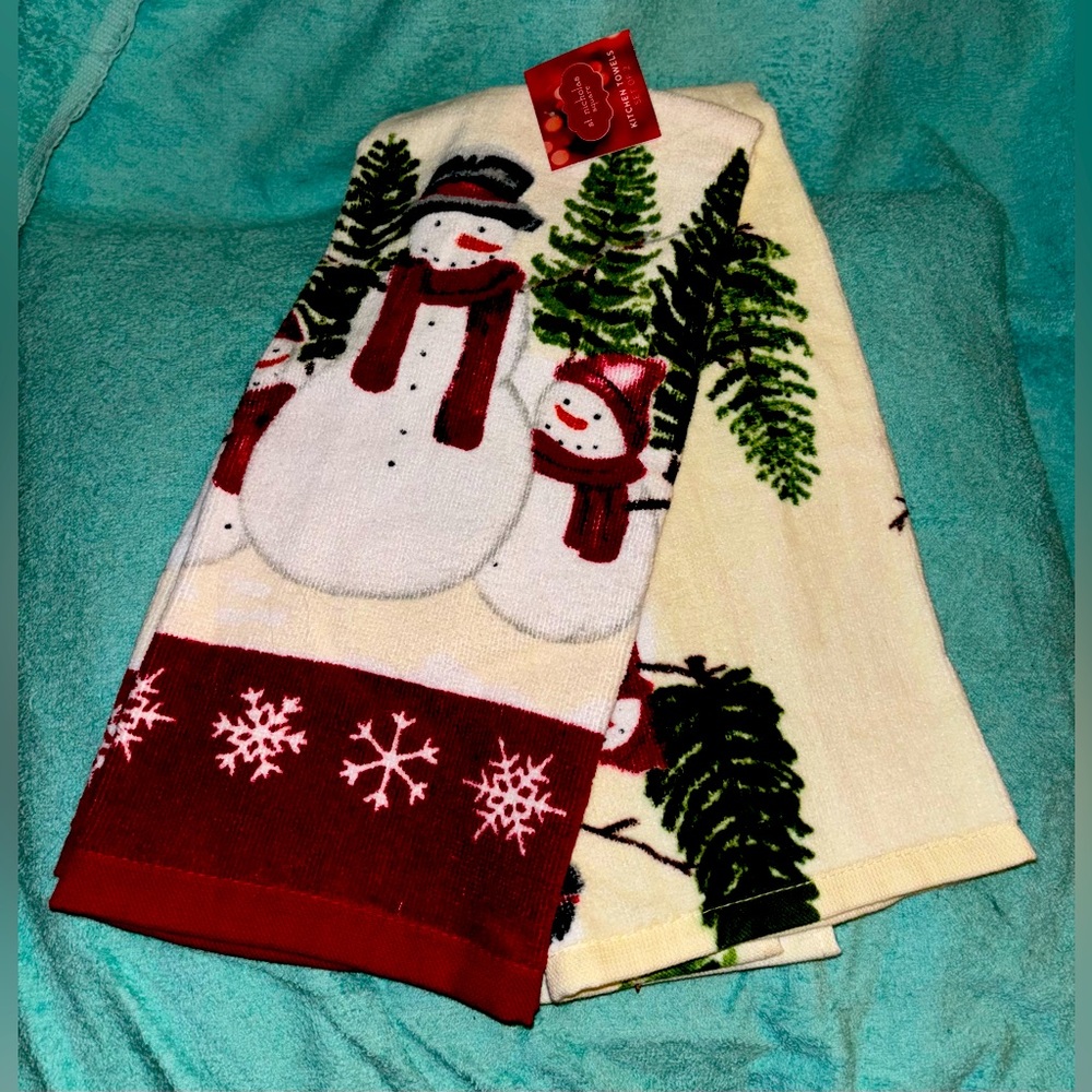 New St Nicholas Yuletide Snowman  Christmas Kitchen dish towels-Set of 2